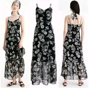 J. Crew Mercantile Tiered Maxi Dress in Black Daisy Floral Sz 4 (Y